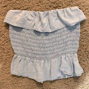 Light Blue Ruffle Crop Top
